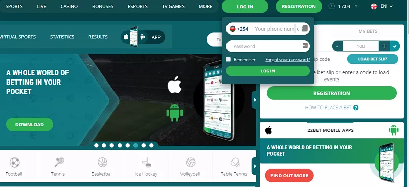 22bet login​ 24