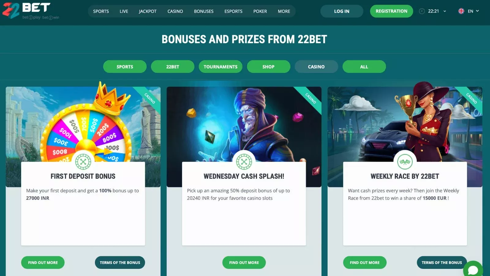22bet klađenje TOC 1